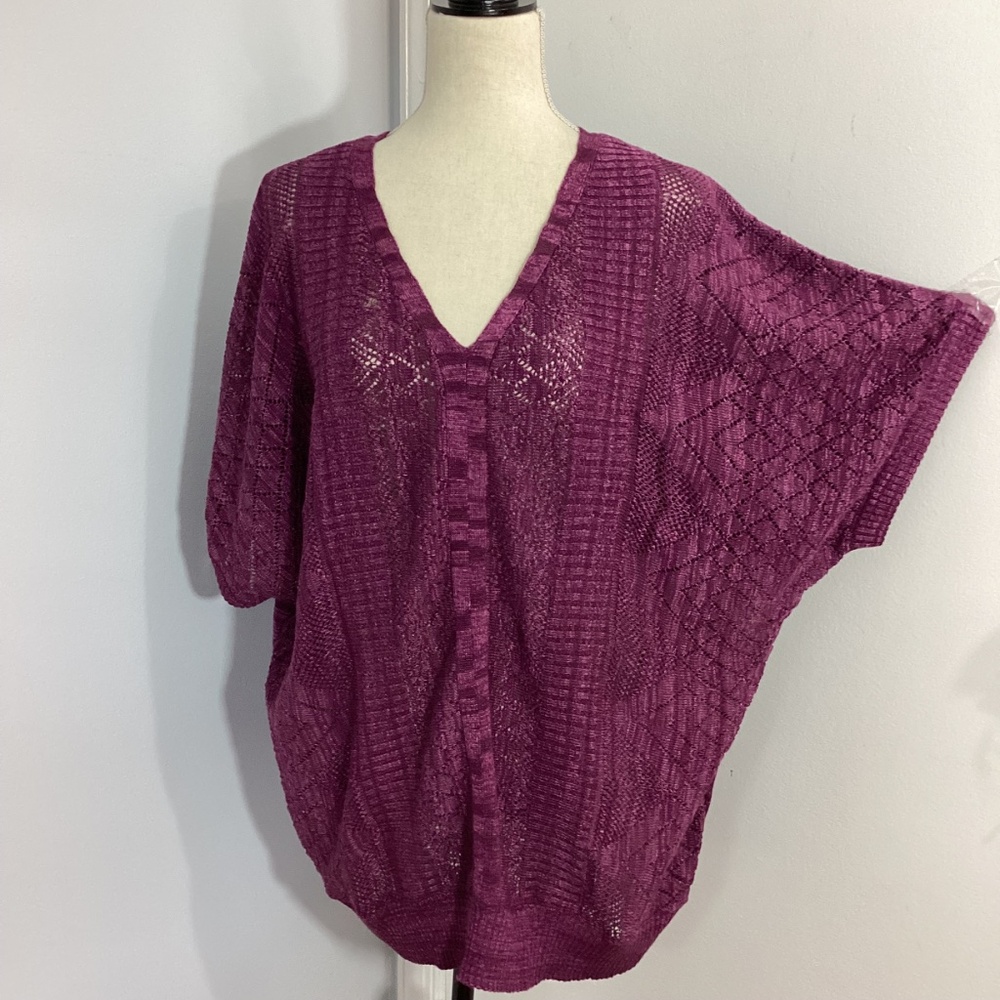 NWT DRESS BARN WOMAN 1X MELANGE PLUM CROCHET SWEATER VEST  V-NECK PULLOVER - Picture 4 of 11